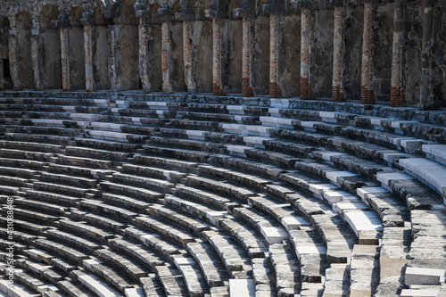Fotobehang Aspendos Amphitheater close-up inside in the summertime with sunshine, Turkey, Serik