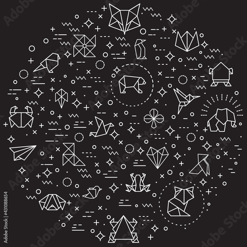 Simple Set of origami and paper Related Vector Line Illustration. Contains such Icons as bird  airplane  animal  fish  boat  folded  geometric and Other Elements.