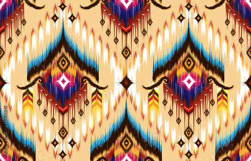 Ikat geometric folklore ornament. Tribal ethnic vector texture. Seamless striped pattern in Aztec style. Figure tribal embroidery. Indian, Scandinavian, Gyp sy, Mexican, folk pattern.ikat pattern