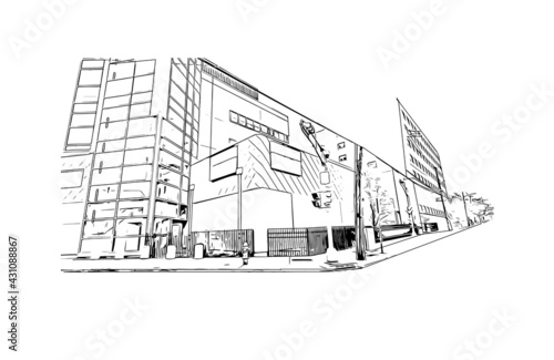 Building view with landmark of Elizabeth is the 
city in New Jersey. Hand drawn sketch illustration in vector. photo