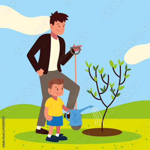 dad and son caring tree