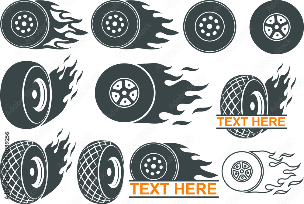 Racing Tire with Flames, Racing Tire with Flames vector, Racing Tire