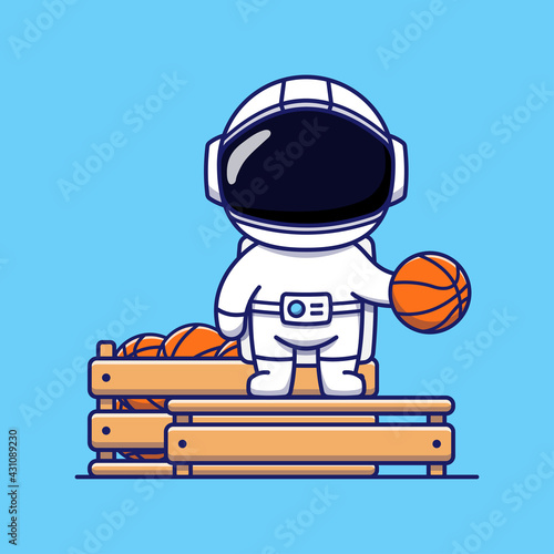 Cute astronaut selling basket ball