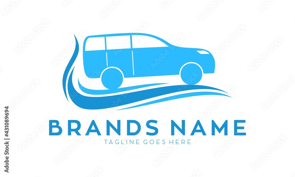Blue car with water illustration vector logo
