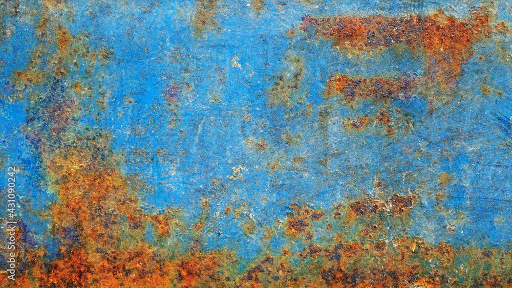 Rusted on surface of the old iron, Deterioration of the blue steel, Decay and grunge Texture background