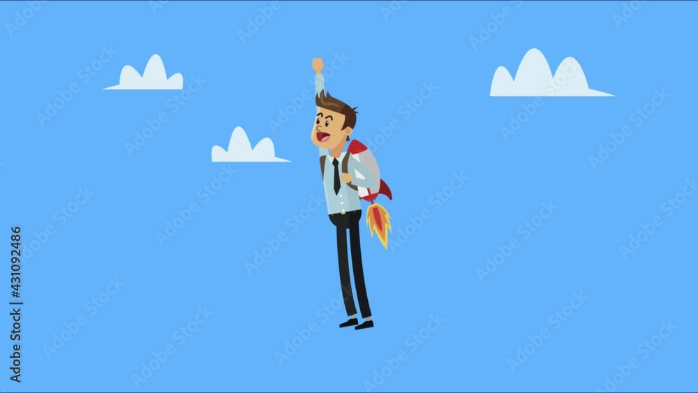 businessman flying with rocket character businessman flying with rocket character