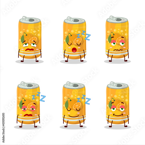 Cartoon character of orange soda can with sleepy expression