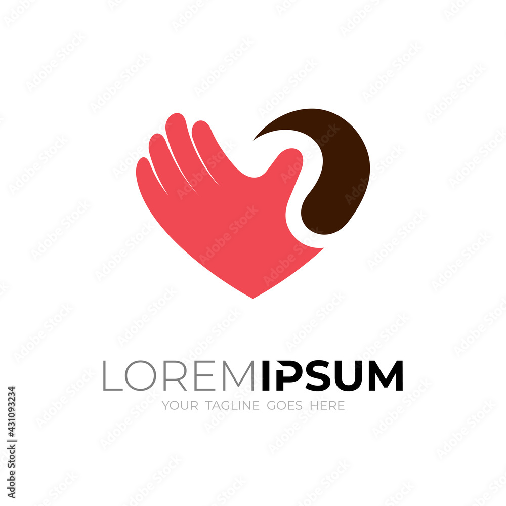 Heart logo and hand charity design vector, simple icon Heart logo and hand charity design vector, simple icon