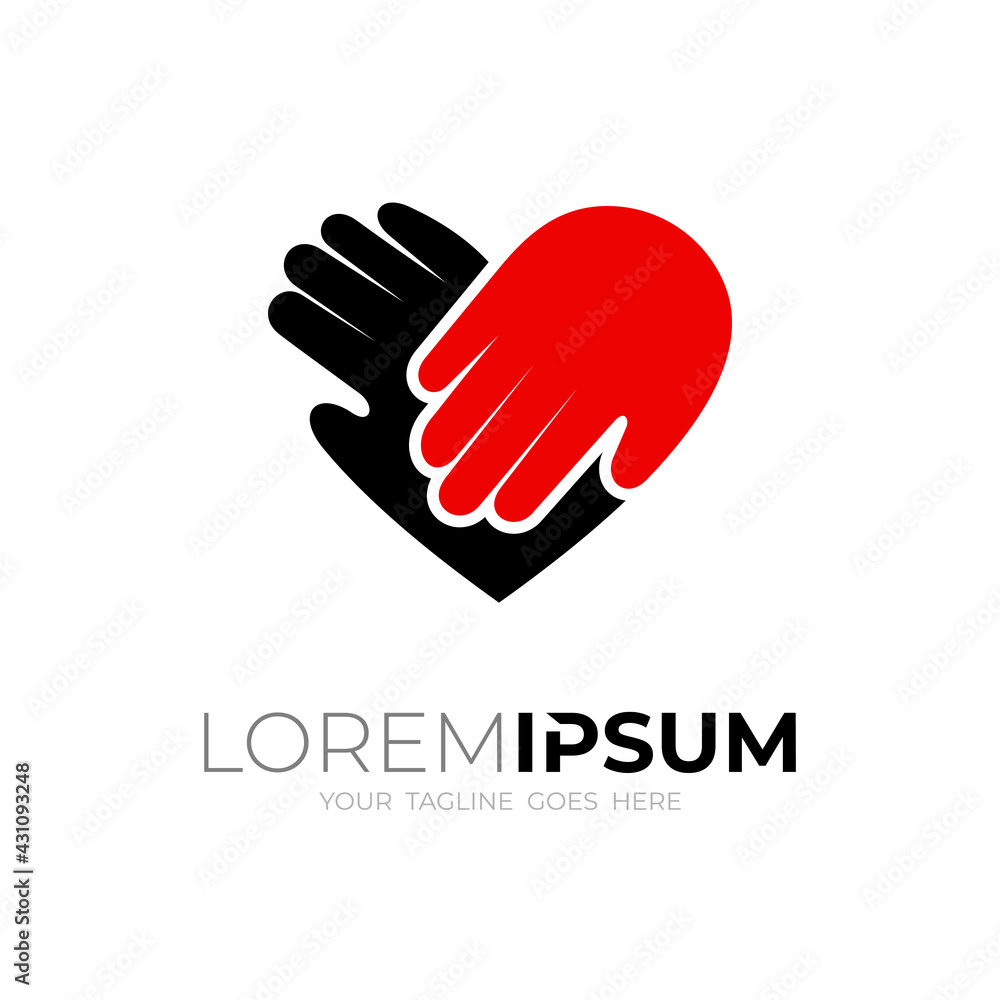Fototapeta premium Handshake logo with love design combination, flat style
