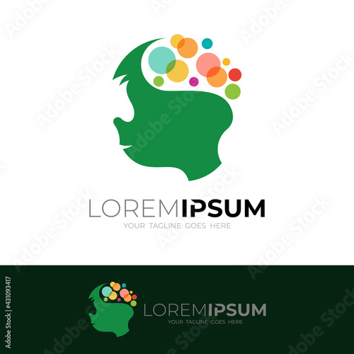 Children logo with brain design illustration, brain colorful, babble