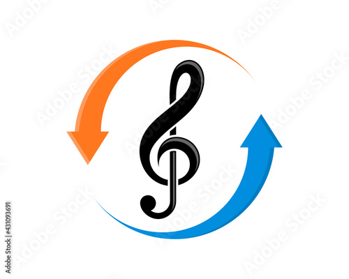 Recycle arrow with g clef music note logo
