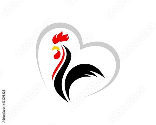 Abstract love shape with rooster inside