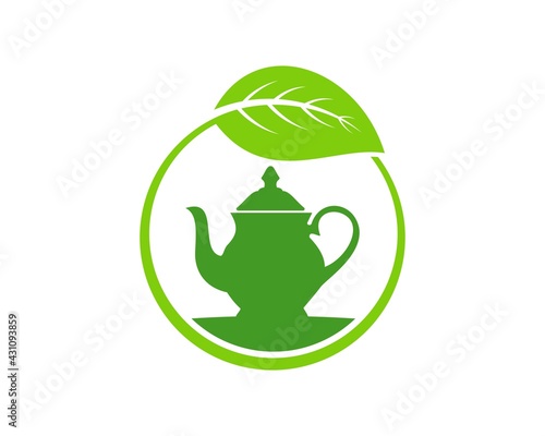 Circular nature leaf with tea pot inside