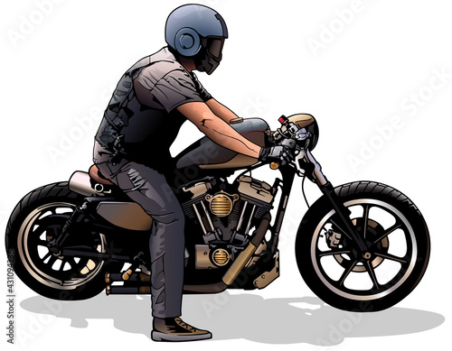 Motorcyclist on Motorcycle Isolated on White Background - Colored Illustration, Vector