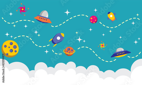 Cute Planetscape Vector Illustration Design Concept for Background and Banner, Web and Print.  (ID: 431094401)