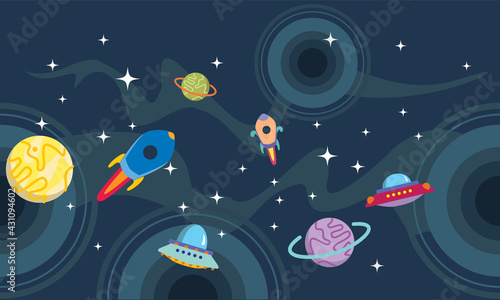 Dark Planetscape Background Vector Illustration Design Concept for Wallpaper  and Banner, Web and Print.  (ID: 431094602)