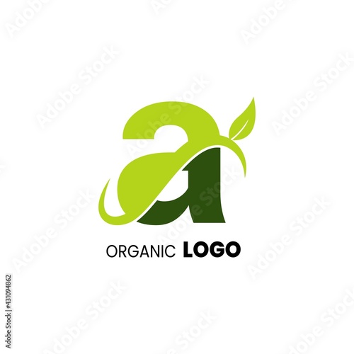 alphabet capital logo. Creative design concept green color with organic plant