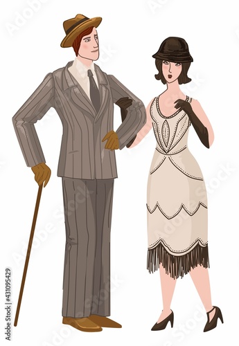 Couple wearing traditional retro vintage clothes