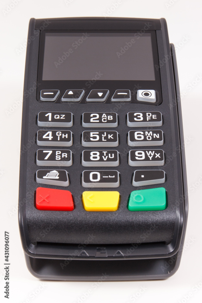 Credit card reader as device using for cashless paying. Payment terminal. Finance concept Credit card reader as device using for cashless paying. Payment terminal. Finance concept