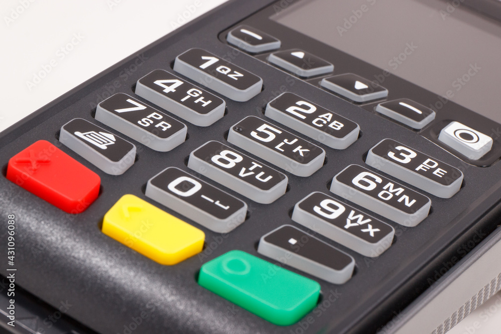 Credit card reader as device using for cashless paying. Payment terminal. Finance concept Credit card reader as device using for cashless paying. Payment terminal. Finance concept