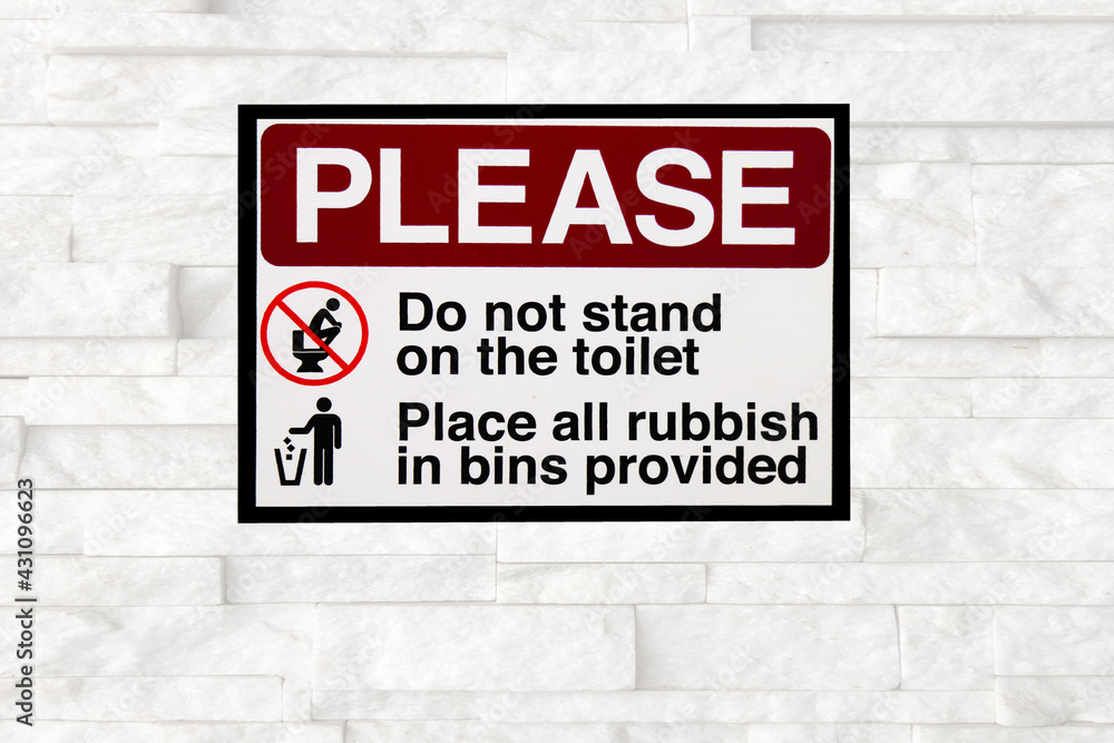red round which painted silhouette of a man defecate sitting down on the toilet and do not litter icon on white luxurious marble texture tile, prohibition sign , red round which painted silhouette of a man defecate sitting down on the toilet and do not litter icon on white luxurious marble texture tile, prohibition sign ,