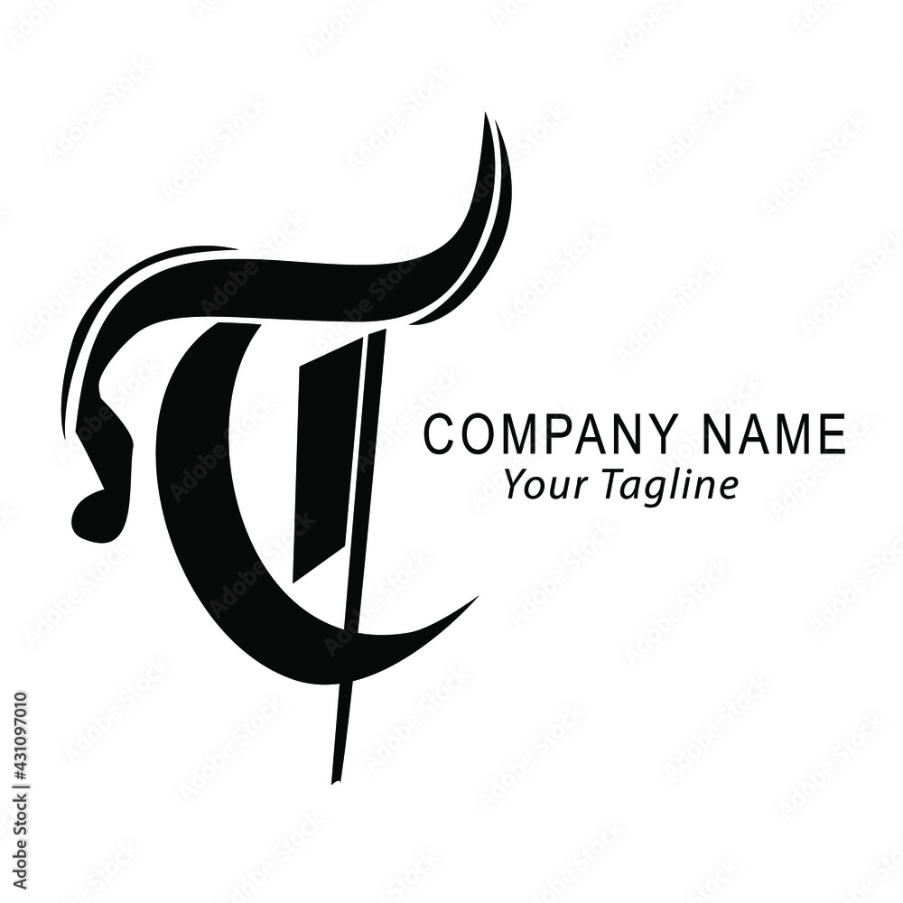 Fototapeta premium Simple Vector Hand Draw Sketch Logo Script T, For Classic Corporate, at White Background 