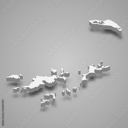 3d isometric map of British Virgin Islands, isolated with shadow