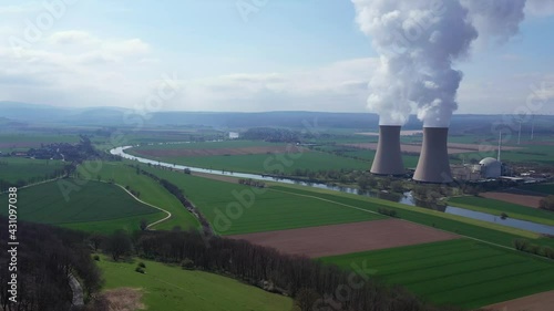 Wallpaper Mural View of drone of nuclear power plant and river Torontodigital.ca