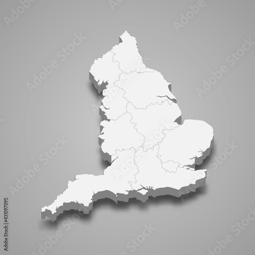3d isometric map of England, isolated with shadow