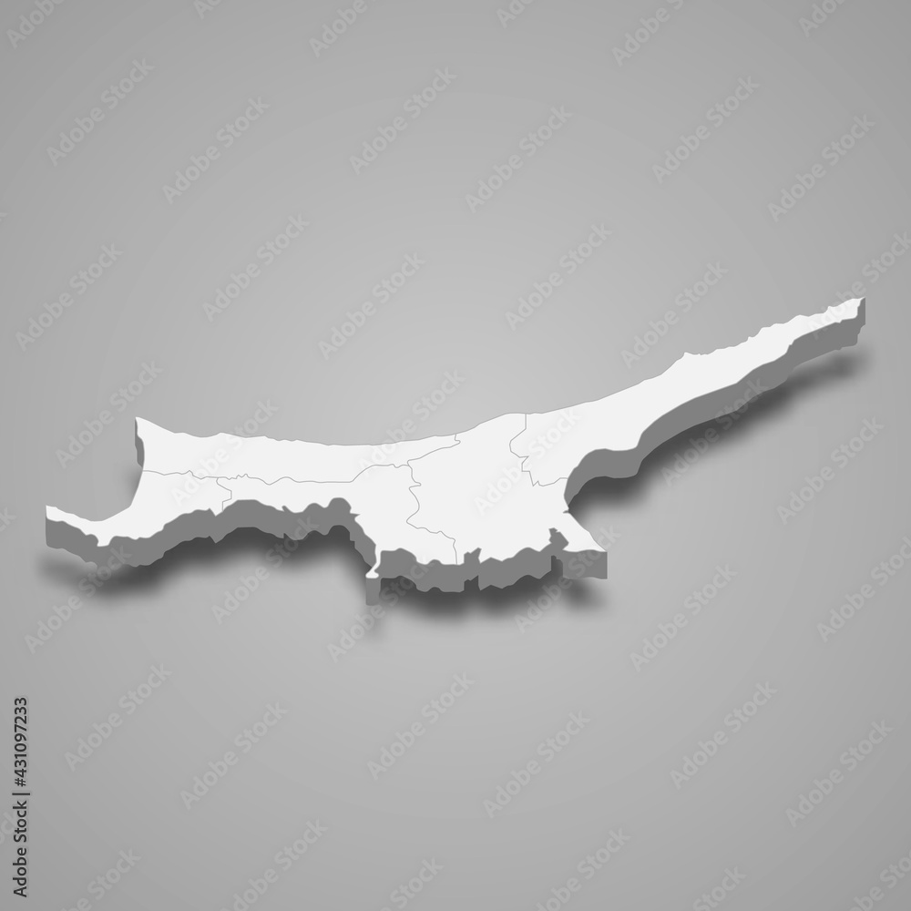 3d isometric map of Northern Cyprus, isolated with shadow