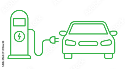 Electric car refueling icon symbol, EV car, Green hybrid vehicles charging point logotype, Eco friendly vehicle concept, Vector illustration