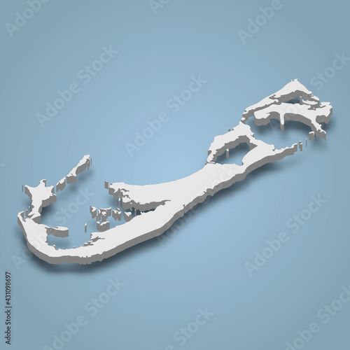 3d isometric map of Bermuda is an island in North Atlantic Ocean