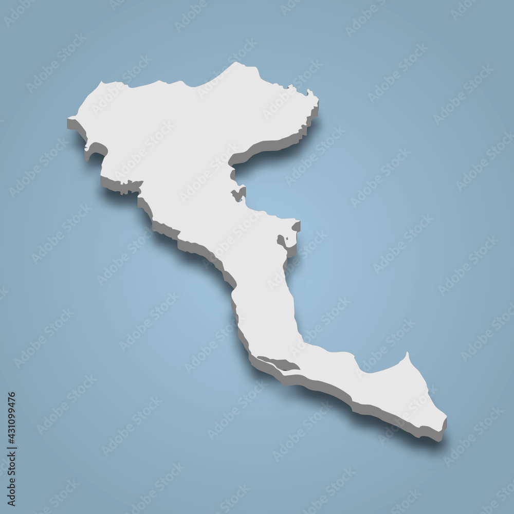 3d isometric map of Corfu is an island in Ionian Islands