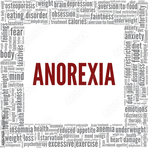 Anorexia vector illustration word cloud isolated on a white background.