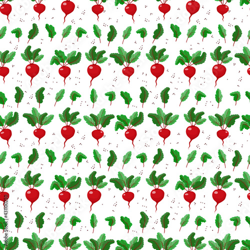 seamless pattern with beets and leaf. beet. vegetable pattern for kitchen textiles. stock vector illustration isolated on white background.