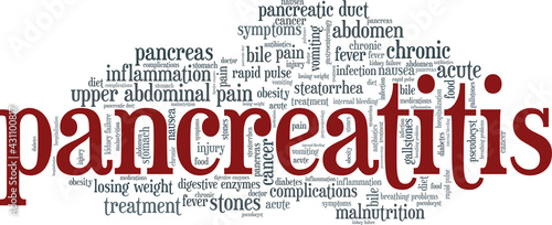 Pancreatitis vector illustration word cloud isolated on a white background.