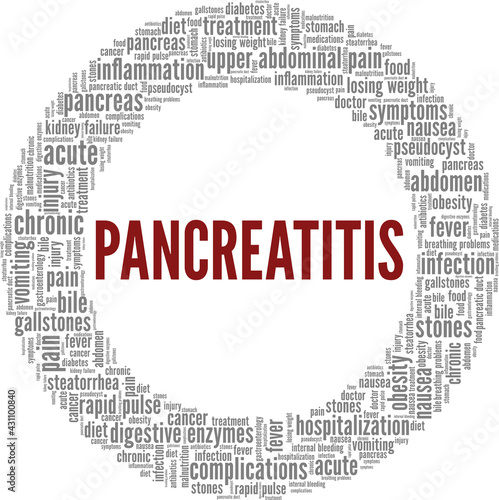 Pancreatitis vector illustration word cloud isolated on a white background.
