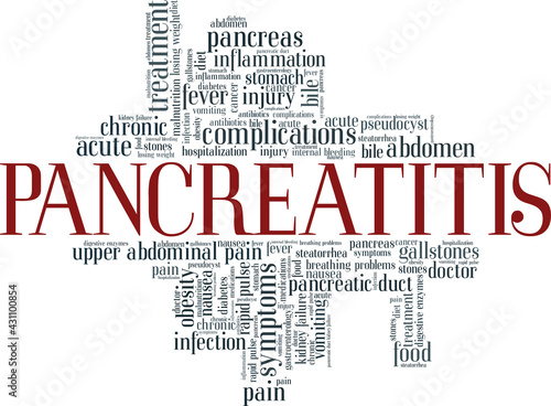 Pancreatitis vector illustration word cloud isolated on a white background.