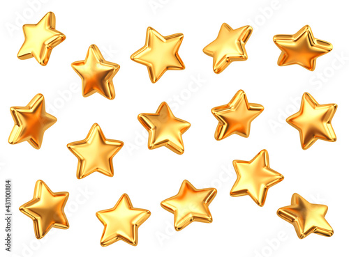 Set of gold stars isolated on white