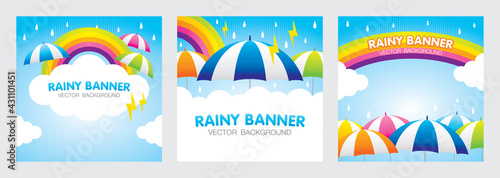 Rainy season or monsoon square graphic artwork collection for creating your social media and website banner.