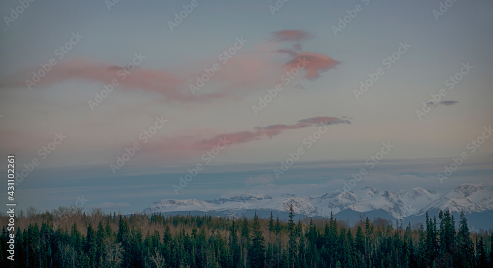 Fototapeta premium Evening Sky over the Coastal Mountains of northern BC Canada.