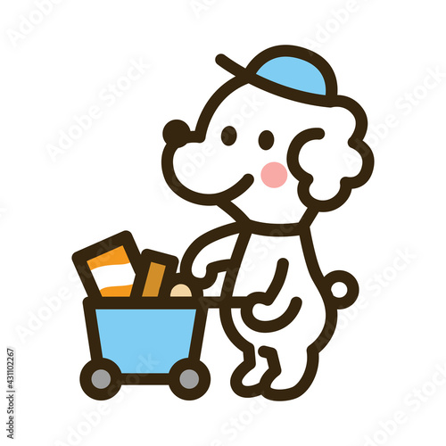 お菓子を運ぶプードル
