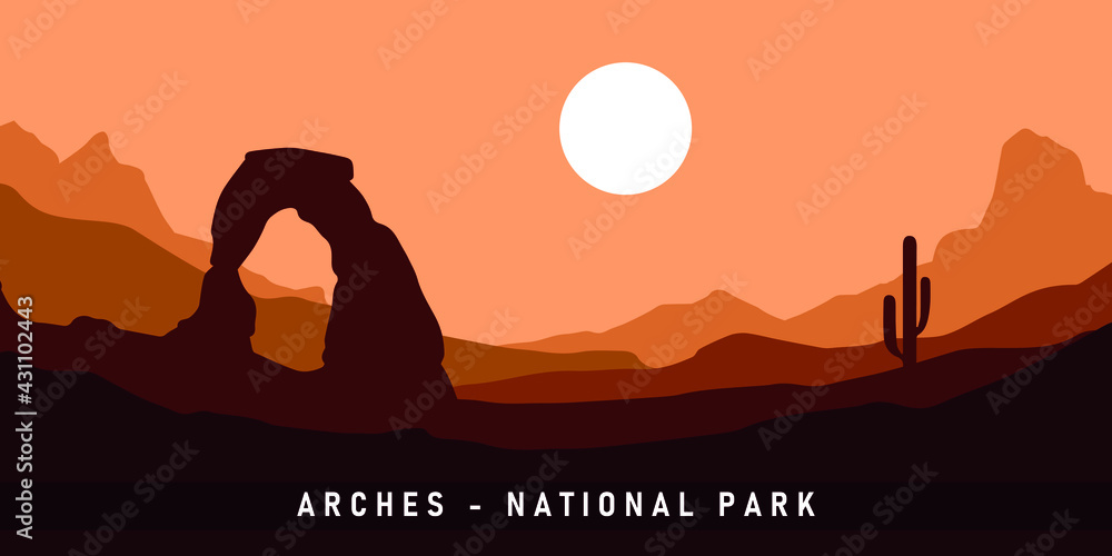 Arches National Park. Vector Illustration Background. - obrazy, fototapety, plakaty 