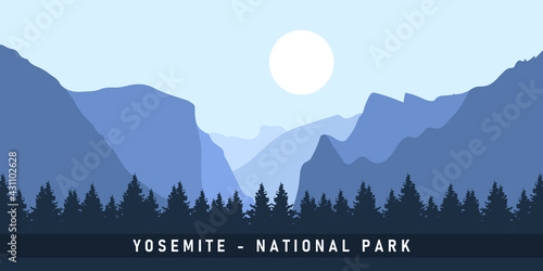 Yosemite National Park Central California United State of America. Vector Illustration Background.