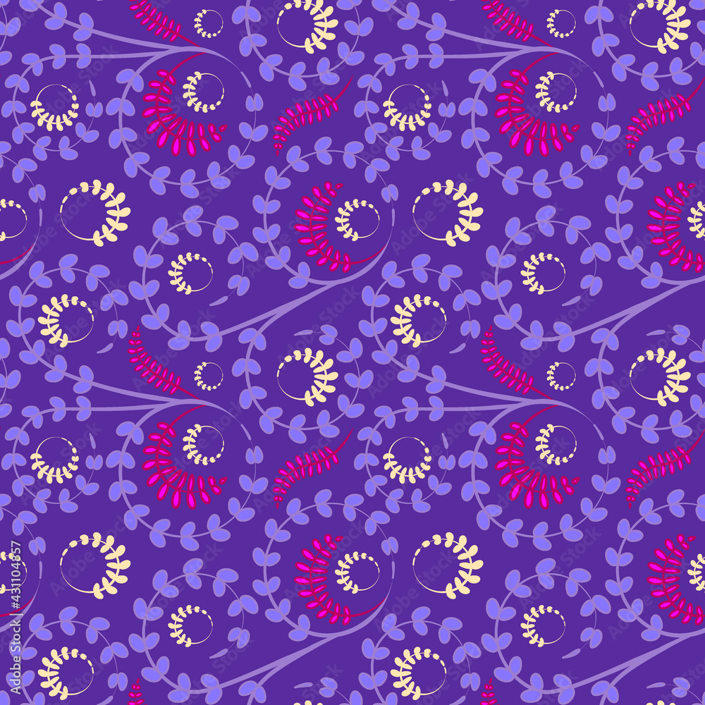 Fototapeta premium Seamless texture, pattern on a square background - flowers and leaves. Styling.