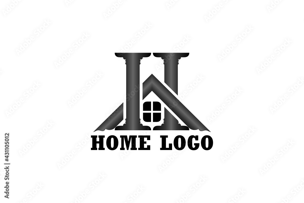 3D vector logo element with an illustration of the roof house, pillars and windows forming the initials 3D vector logo element with an illustration of the roof house, pillars and windows forming the initials