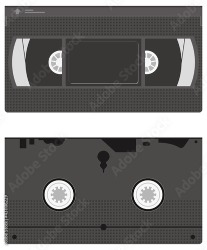 ビデオテープ（VHS）のイメージイラスト（表面と裏面）