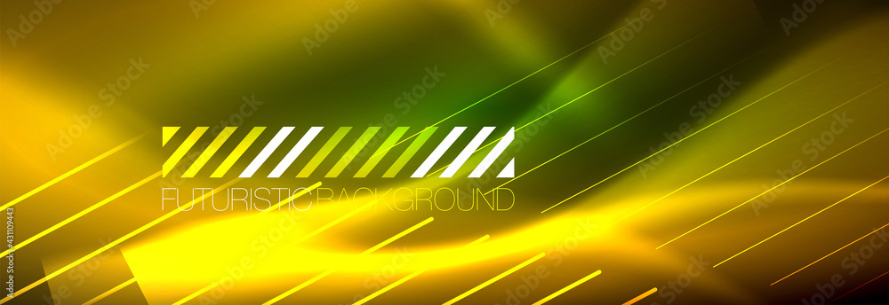Neon glowing lines, magic energy and light motion background. Vector wallpaper template Neon glowing lines, magic energy and light motion background. Vector wallpaper template