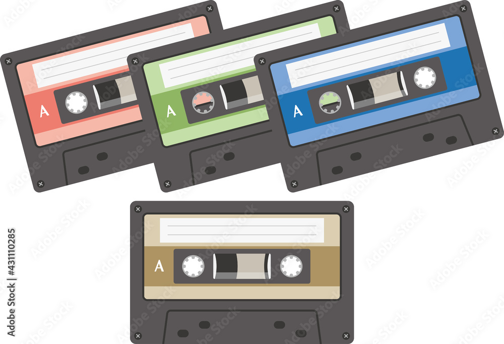 Fototapeta premium カセットテープカラーセットのイメージイラスト（記録媒体）