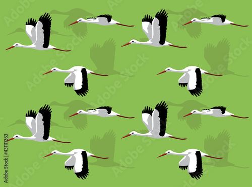 Animal Animation Sequence White Stork Flying Cartoon Vector Seamless Wallpaper